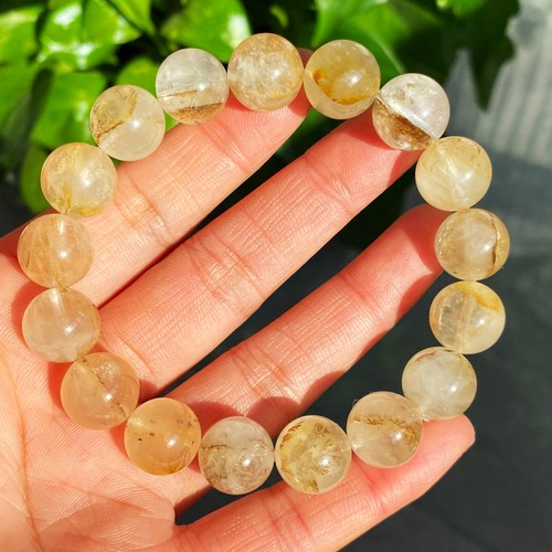 12 mm Natürlicher Pyrolusit Schwarz Baum Gelb Phantom Perlen Armband B484 - Bild 5 von 6