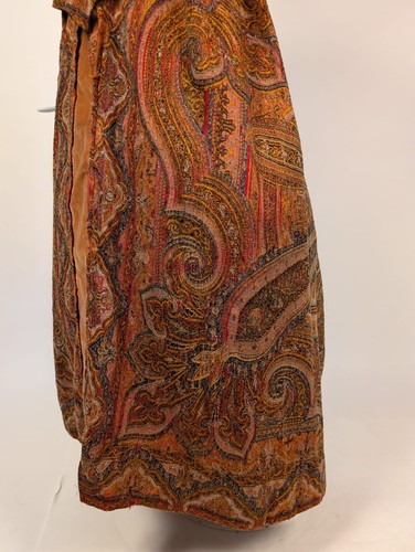 UNUSUAL EDWARDIAN PAISLEY LONG WRAPPER DRESS W VELVET TRIM - 第 7/11 張圖片