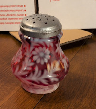 Fenton Cranberry Opalescent Daisy & Fern #96 Sugar Shaker made for L.G. Wright