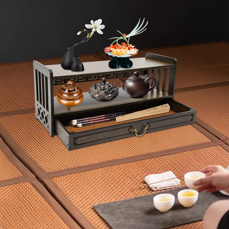 Mesa de almacenamiento de meditación color nogal mesa de altar con cajón organizador de escritorio Foto 2 de 4