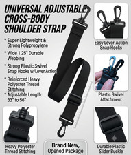 1.25" Adjustable Crossbody Shoulder Strap Black Polypropylene Swivel Snap Hooks