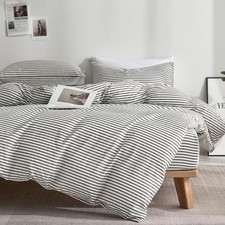 100 Natural Cotton 3pcs Striped Duvet Cover Sets,White Queen 90" 90" 0604