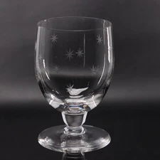 Etched Starburst Water Goblet Clear Glass Stem 4 1/2” Vintage MCM 1960's