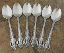 Oneida Pembrooke Renoir Set of 6 Teaspoons Spoons SSS Stainless Flatware Lot W