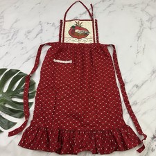 Vintage 80s Mallard Duck Apron Red Cream Ruffles Birds Cottage Cabin Kitchen