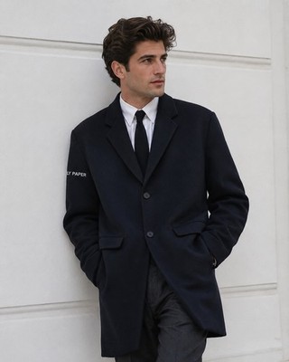 Daily Paper Double Faced Wool Coat Men s Medium Classic Relaxed Navy Blue Logo