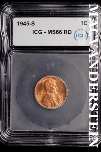 1945-S Lincoln Wheat Cent-ICG MS 66 RD Choice Gem BU No Reserve #SLL724