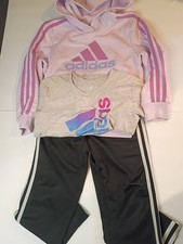 Girls Adidas 3 Piece Set Size Small 6/7 sweatshirt shirt and pants