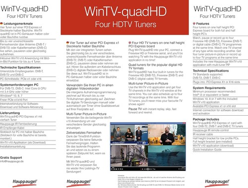 HAUPPAUGE 3875199 WinTV-quadHD PCIe TV Receiver - Green - 第 3/10 張圖片