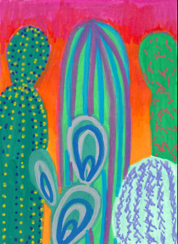 ACEO Original Acrylic Painting Colorful Cactus Desert Southwest Art Card No. 3