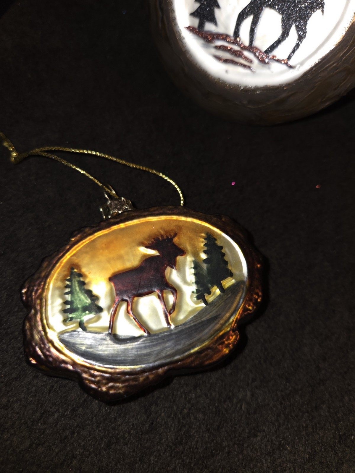 Moose Christmas Tree Wooden/Glass Ornaments Antlers 8 Pieces