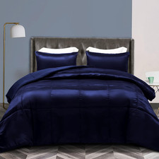 3-Piece Reversible Silky Soft King Size Comforter Bedding Set, Luxurious Satin C