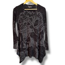 Soft Surroundings Gray Floral Tunic Blouse Small Asymmetric Hem 24385 USA Made