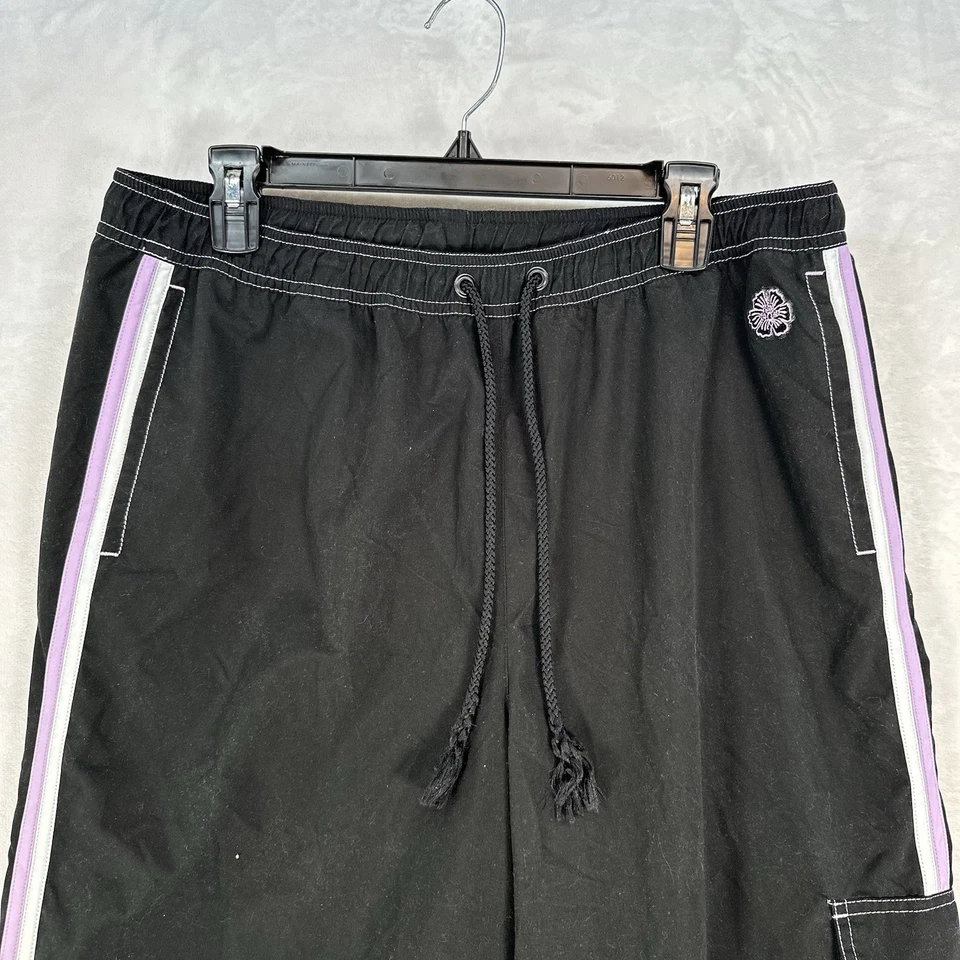 Pantalones de té verde vintage para mujer XL púrpura a rayas laterales cargo Y2K pierna ancha recortados Foto 2 de 4