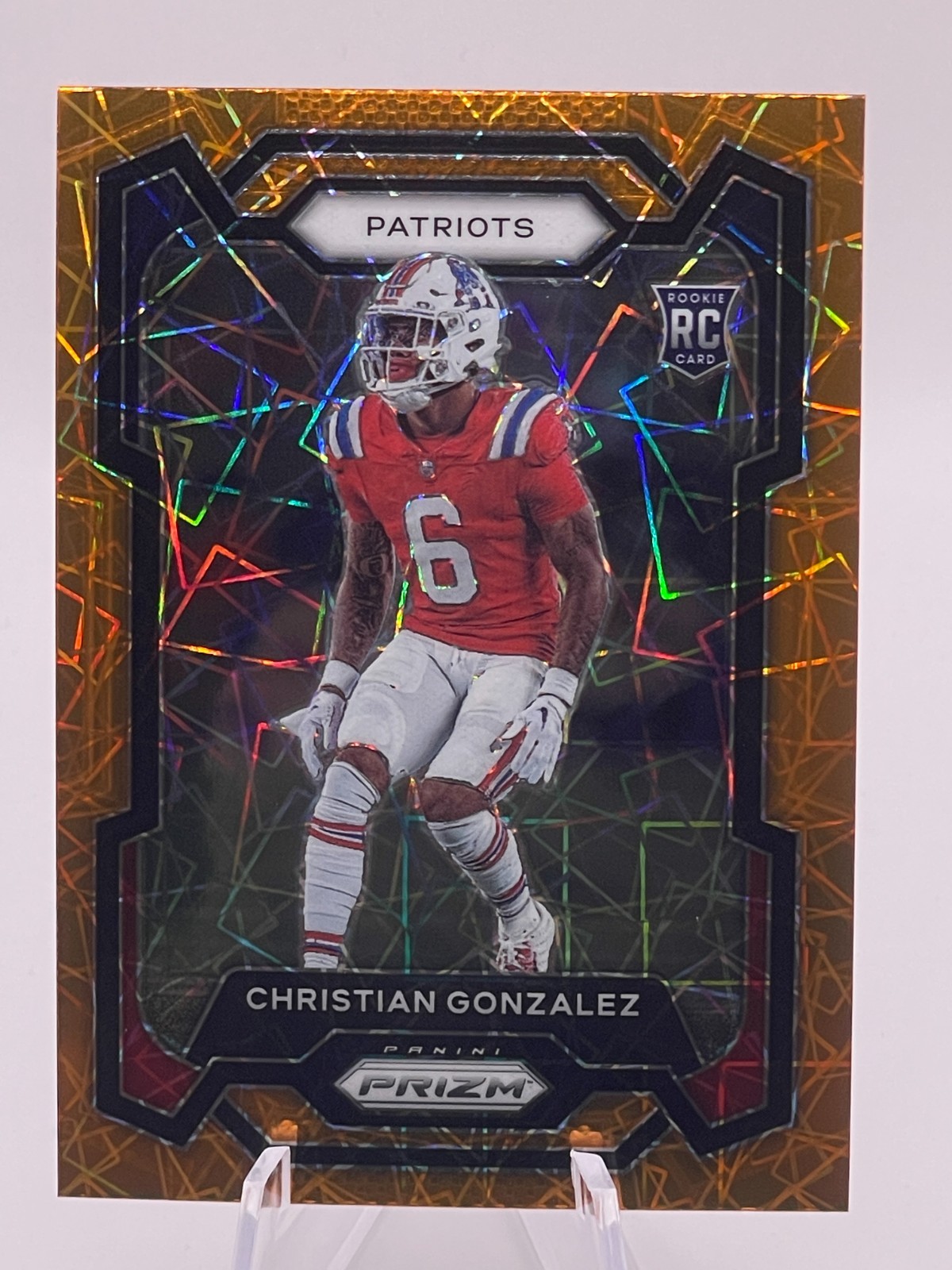 2023 Prizm #369- Christian Gonzalez RC (Orange Lazer Prizm) New England Patriots