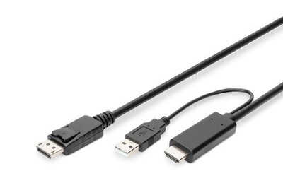 Digitus HDMI zu DP Adapter Kabel, ext. Power via USB - A 2.0m, Ultra HD,