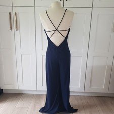 Nasty Gal Jumpsuit Womens S Navy Wide Leg Spaghetti Strap Made in USA Wedding