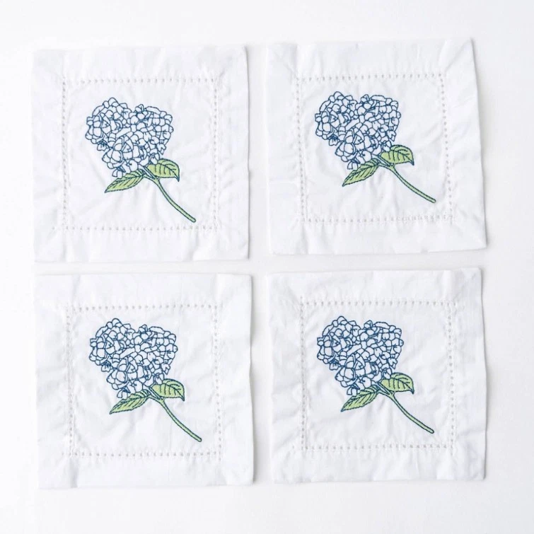 8 Oak Lane Ginger Jar Palm Embroidered Linen Cocktail Napkin