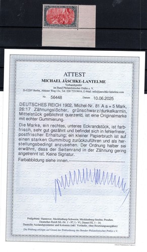 DR-Germany 81Aa BOGENECKE ** MNH MINT BPP CERTIFICATE 900EUR (DA2052
