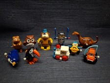 Vtg Lot 70s Wind Up Toys TOMY, Robot, Monkey W/ Drums, Train. Airplane Animals