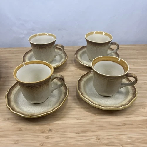 Set of 4 Mikasa Whole Wheat Granola E8000 Coffee Cups And Saucers Japan Vintage