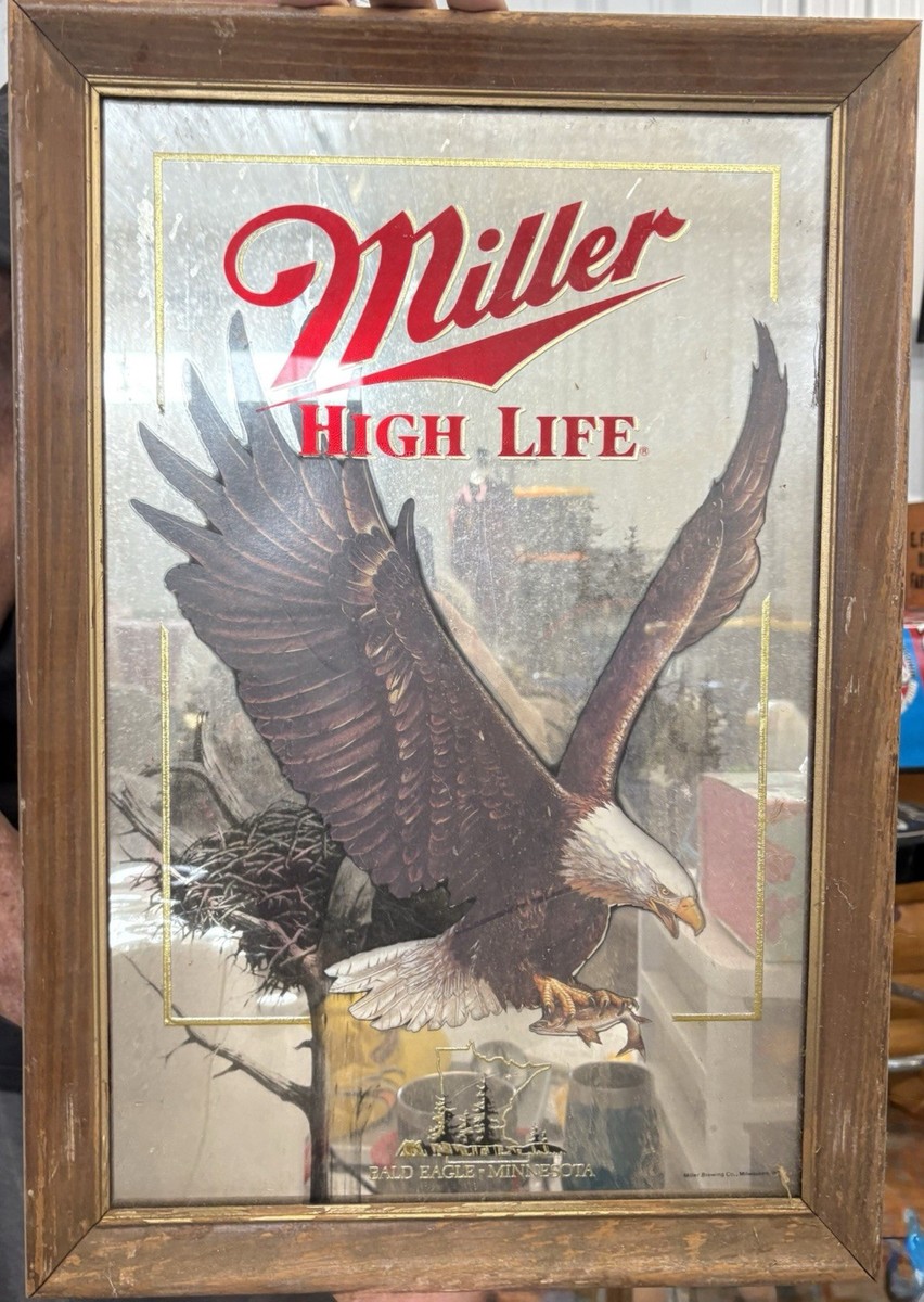 Vintage Miller High Life Bald Eagle Mirror Wisconsin Wildlife