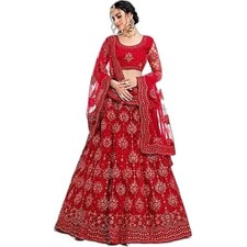 Women's Semi Stitched Net Silk Lehenga Choli with Embroidered Unstitched Blouse