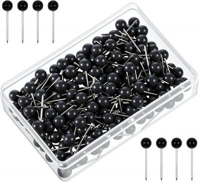 200 PCS Black Push Pins, Small round Head Map Push Pins for Cork Board, 1/8 Inch