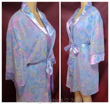 2pc Vintage SATIN Sheer GOWN Peignoir SET Slip FLORAL Print Nightgown Bundle XL