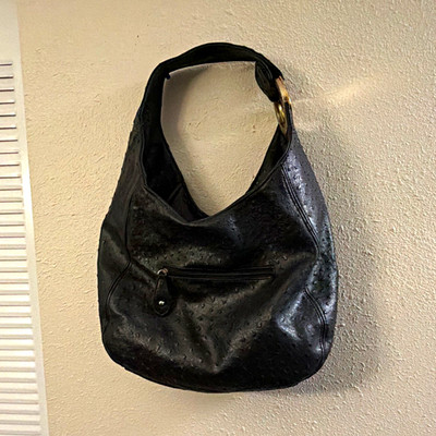 Michael Kors Black Large Crescent Hobo Shoulder Bag Zip Gold Hardware Pockets