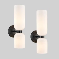 Black Modern Wall Sconce Set of 2 Two-Light Bathroom Vanity Light Milky #R02