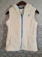 Fila Sport Girls Hooded Off White Blue Fuzzy Fluffy Full Zip Vest Size M 10/12