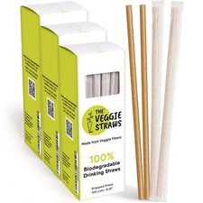 Veggie Straws 300pk 8.25" Biodegradable Vegetable Fiber Drinking Straws Hot Cold