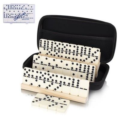 Double 6 Dominos Set for Adults, Durable 28 Tiles Dominos with 4 Wooden Racks...