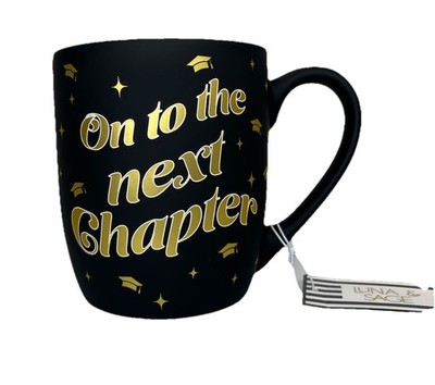 NWT Luna & Sage On To The Next Chapter Graduation Cap Coffee Cup Mug Black Gold