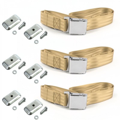Ford Fairlane 1970 Airplane 2pt Tan Lap Bench Seat Belt Kit w/ Bracketry - 3 Bel