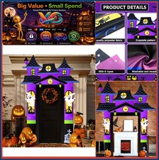Halloween Haunted Castle Door Banner Purple Polyester Scary Archway Porch Decor
