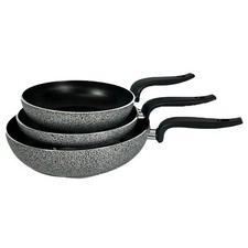 Set di 3 Padelle Antiaderenti Alluminio Rivestimento Effetto Pietra 24-26-32 cm