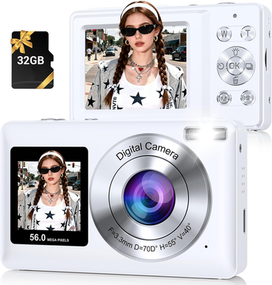 Digital Camera, 56MP 2.7K Dual-Screen Selfie Camera with 16X Zoom