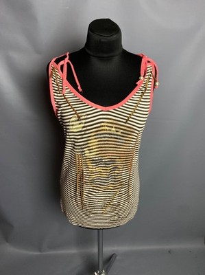 Save The Queen Striped Tank Top XL Embroidered Graphic Boho Y2K Made in Italy