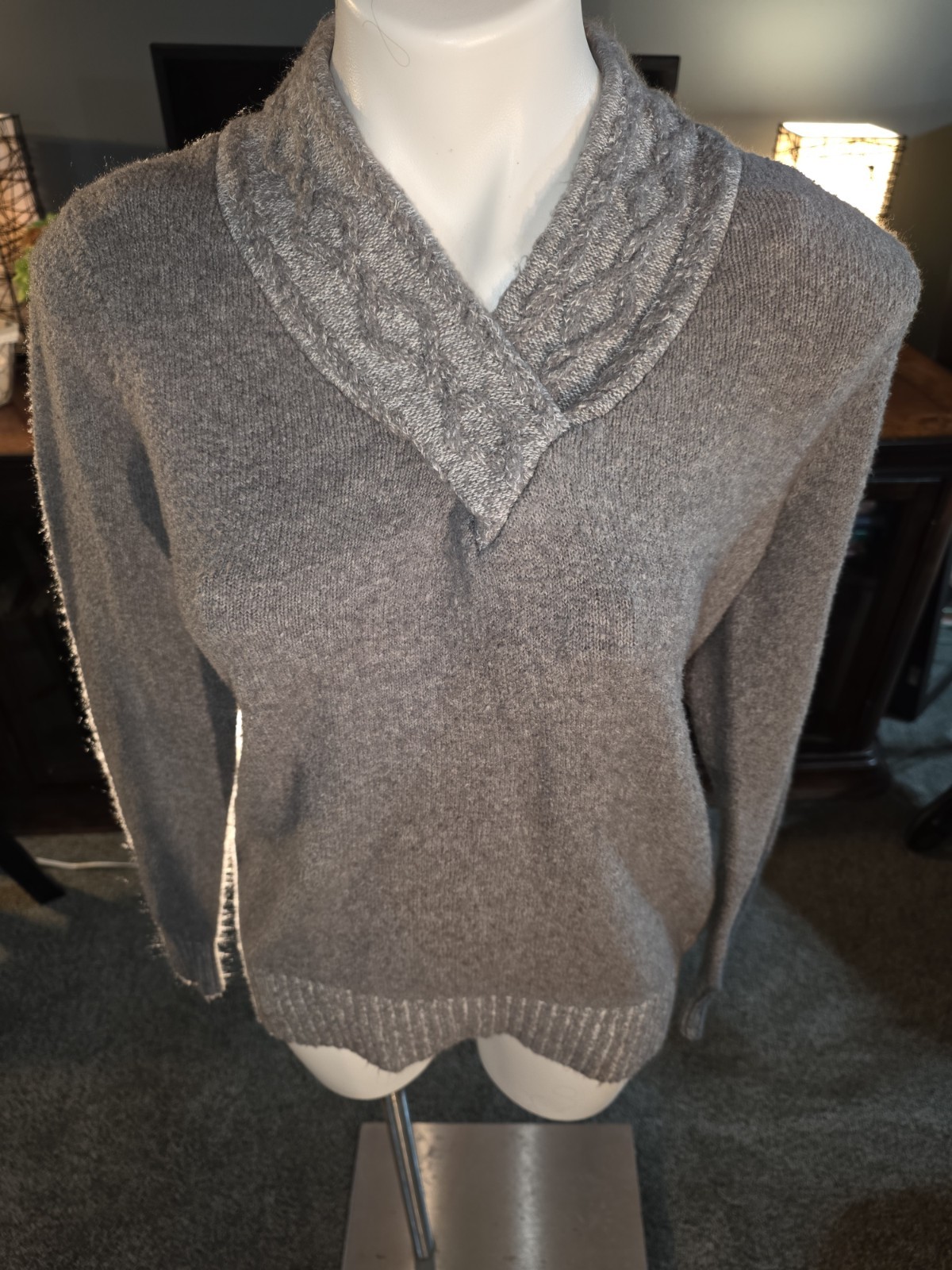 Style&Co. Solid Dark Gray Collared Long Sleeve Pu… - image 1