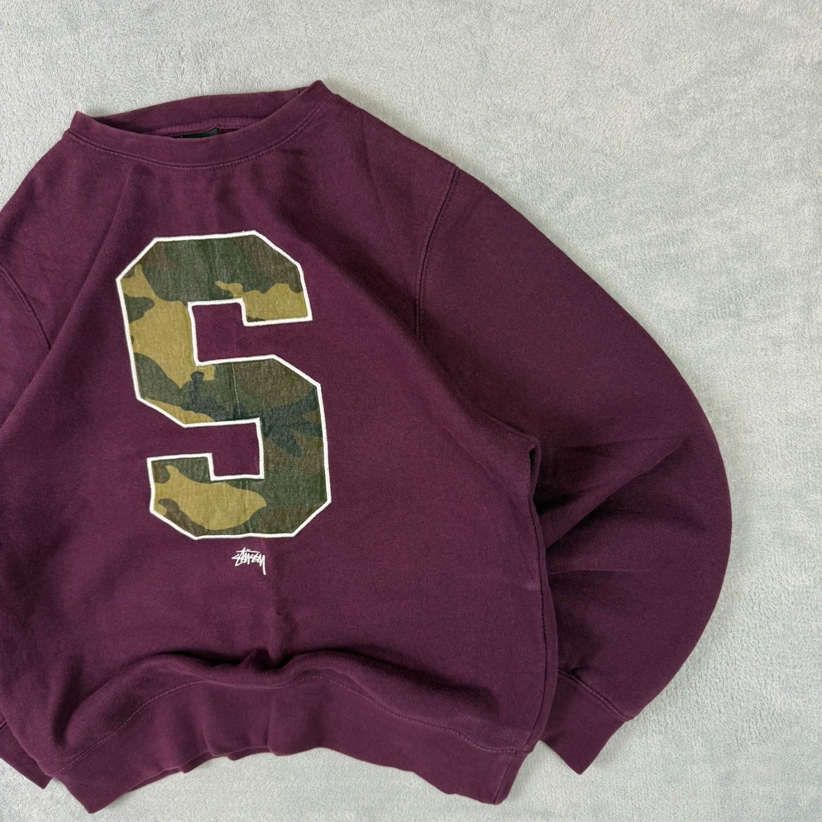 Vintage Stussy 2000s Y2K Maroon Purple Camo Big S Size Small Pullover Sweatshirt image 3