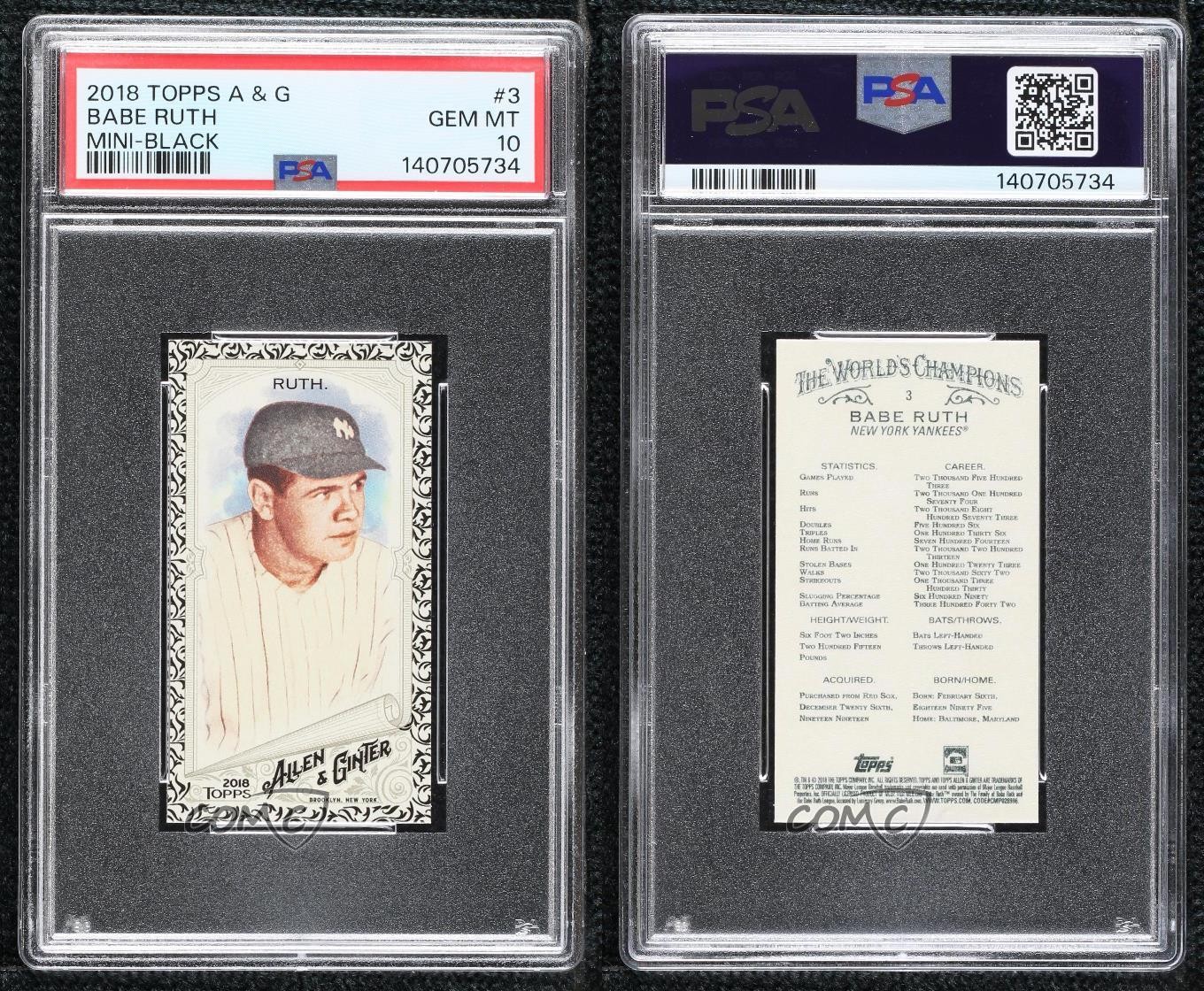 2018 Topps Allen & Ginter Mini Black Babe Ruth #3 PSA 10 GEM MT HOF view 3