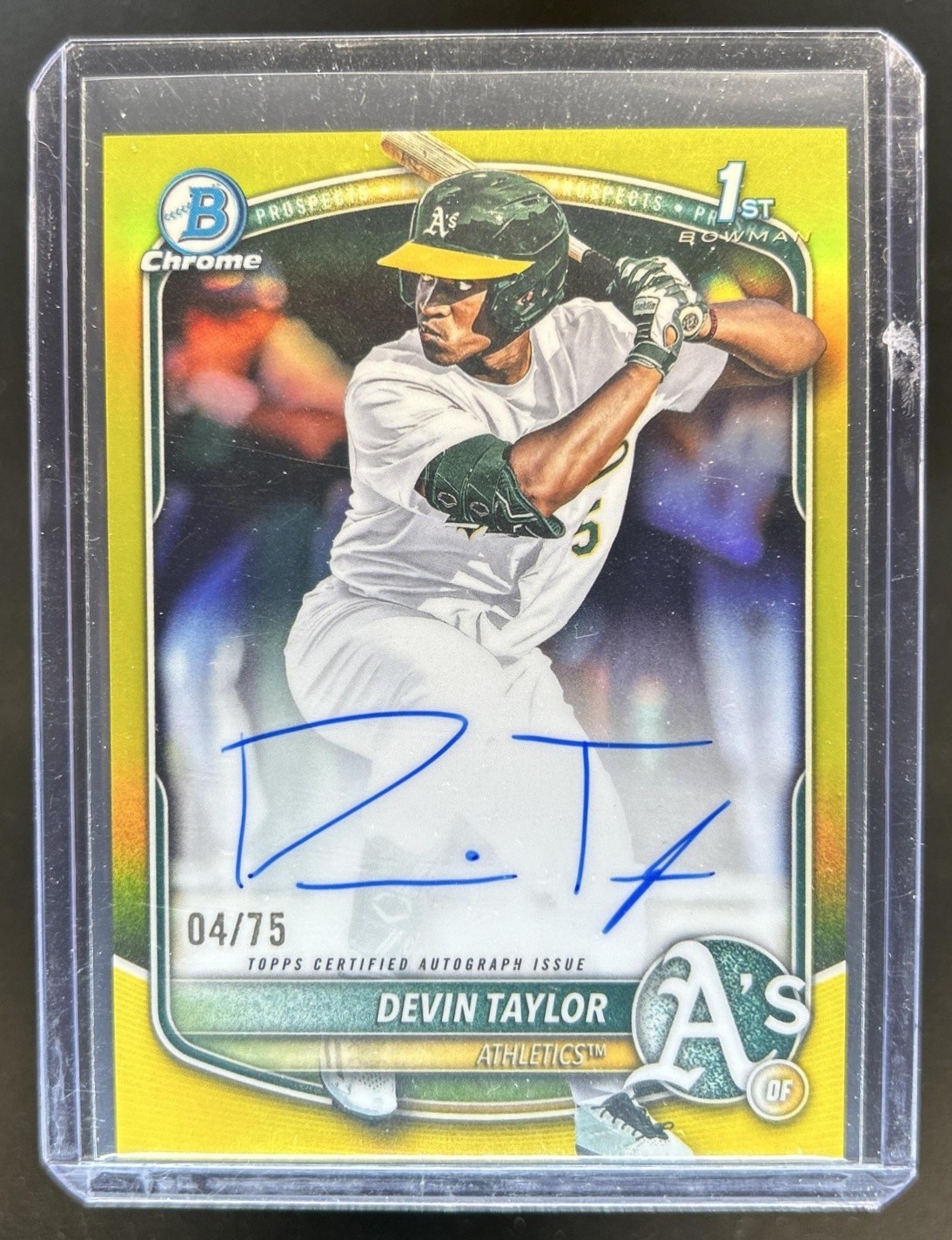 2025 Bowman Draft Devin Taylor Chrome Auto Yellow Refractor 1st #/75 Athletics