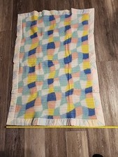 Vtg Chatham Unisex Baby Blanket multicolor Patches Lovey Satin Hem 48"  35"