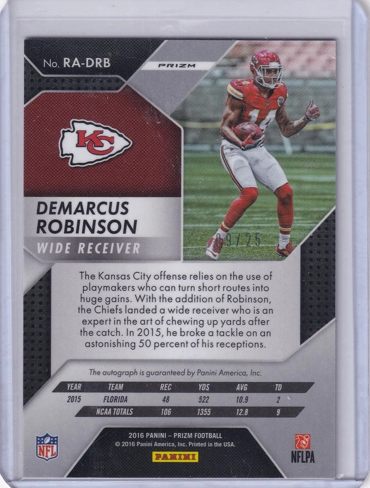 Demarcus Robinson 2016 Panini Prizm Blue Camo Prizm Rc Auto (9/25) - Image 2 of 2