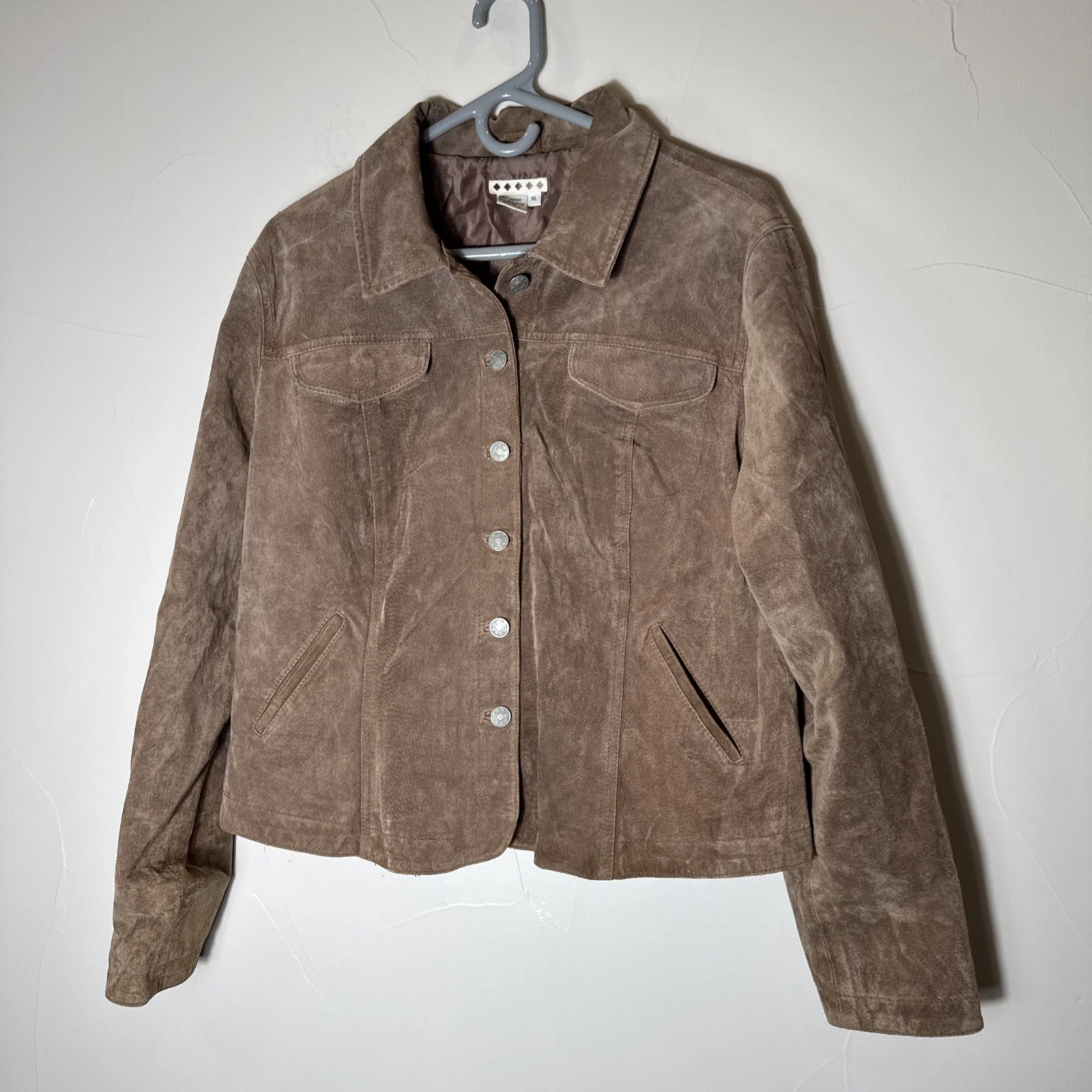 Women’s Wilson, Leather Suede Jacket L Tan Brown Button Down Western Trucker