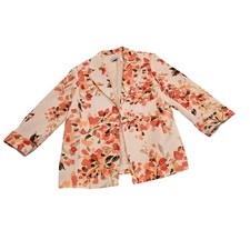 Alfred Dunner Floral Blazer Jacket Size 8 White Pink Orange Open Front Career