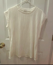 MOSHU White Pleated Pullover Blouse Top Women...