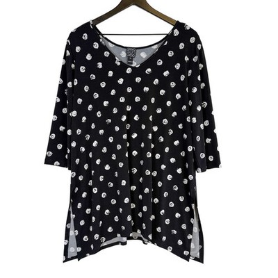 Clara Sun Woo Polka Dot Tunic Top Black White USA - XL